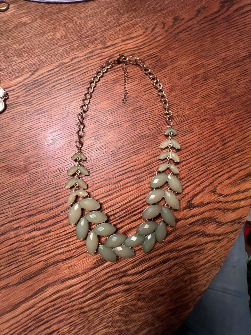 Layered Bib Necklace Seafoam Mint Green Teardrop Briolette Rolo Chain